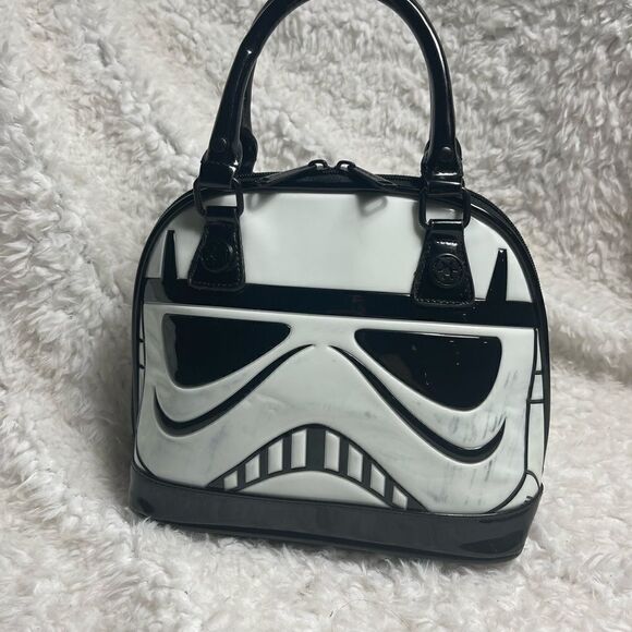 LOUNGEFLY STAR WARS STORMTROOPER SMALL DOME SATCHEL BLACK &WHITE PATENT. - Picture 1 of 15